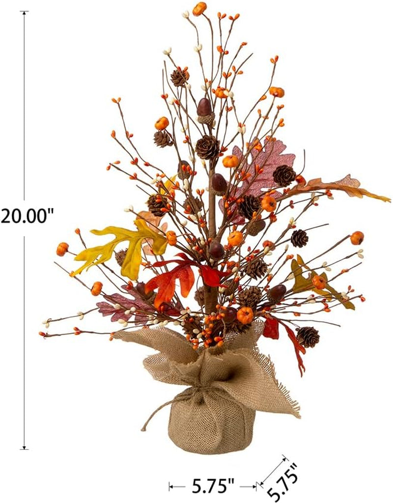 20" H Fall Harvest Pumpkins Table Tree with Burlap Base Decorative Berries Leaves Tree Table Centerpiece for Fall Harvest Thanksgiving Great Festival Home Decor