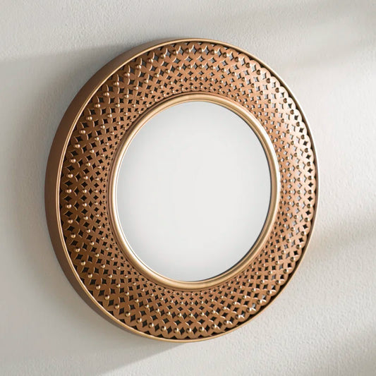 Bohemian round Plastic Wall Mirror 15.75 Inches - Gold/Copper