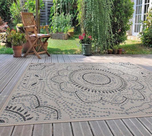 Medallion Design Indoor/Outdoor Area Rug for Patio Rugs,Deck Rugs,Balcony Rugs 5' X 7' Cream
