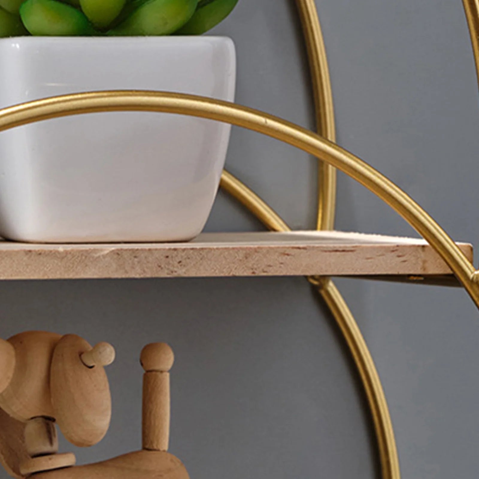 round Wall Shelf, Wall-Mounted Circular Shelf, Wood & Metal Wall Hanging Shelves Decor for Home Office, Circular Floating Shelves (Moon-Gold)