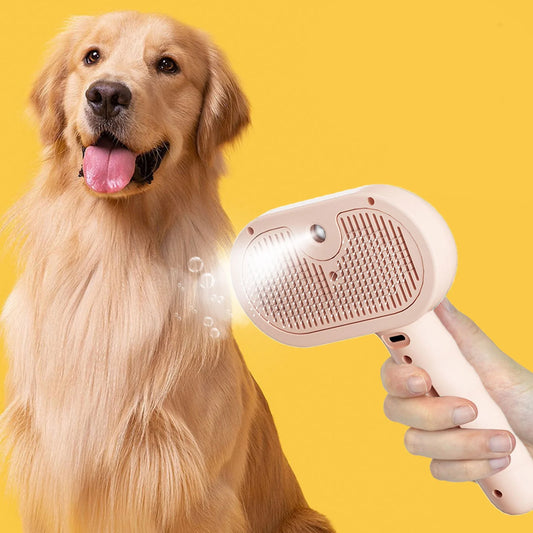 3 in 1 Self Cleaning Steamy Pet Brush, Anti-Static, Grooming Tool for Long and Short Hair Pets, Removes Loose Hair and Reduces Shedding, Pink
