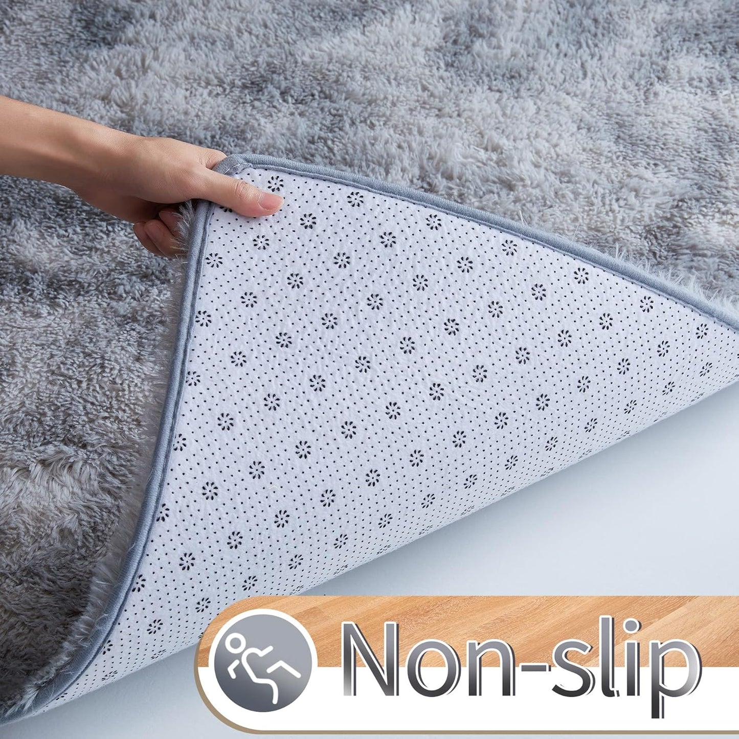 Shag Ultra Soft Area Rug, Non-Skid Fluffy 4'X6' Tie-Dyed Light Grey Plush Indoor Fuzzy Faux Fur Rugs for Living Room Bedroom Nursery Decor Furry Carpet Kids Playroom