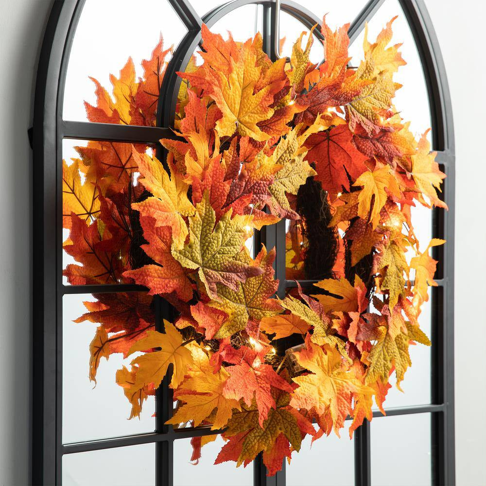 24 In. Dia Fall Lighted Maple Leaves Artificial Fall Wreath