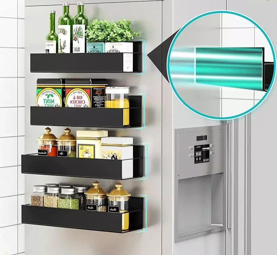 2 Magnetic Fridge Storage Shelf Spice Rack Space Saving for Side of Refrigerator