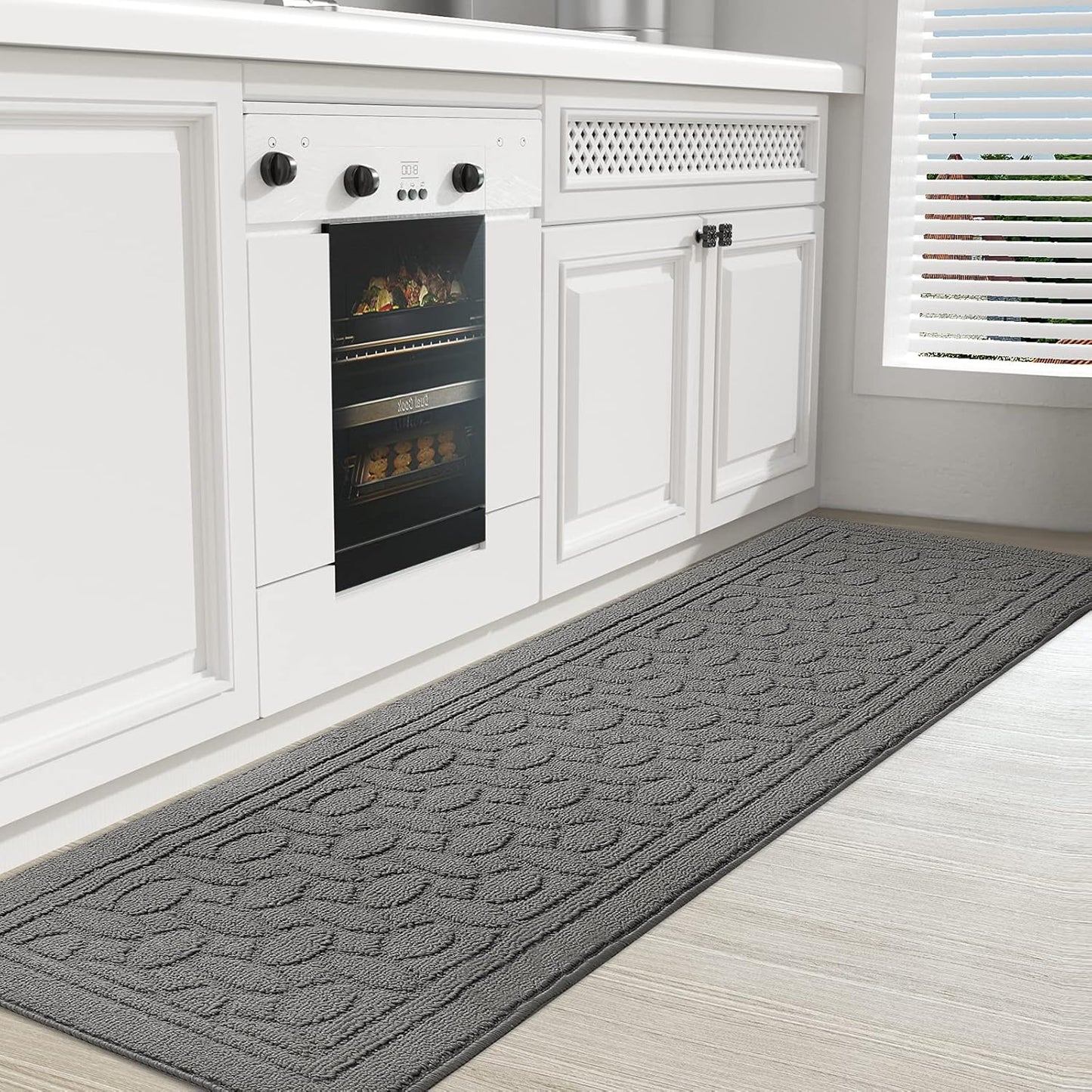 Kitchen Rugs, Non Skid Kitchen Runner Rug Machine Washable Kitchen Floor Mat, Easy to Clean Kitchen Rugs and Mats, 18"X79", Grey