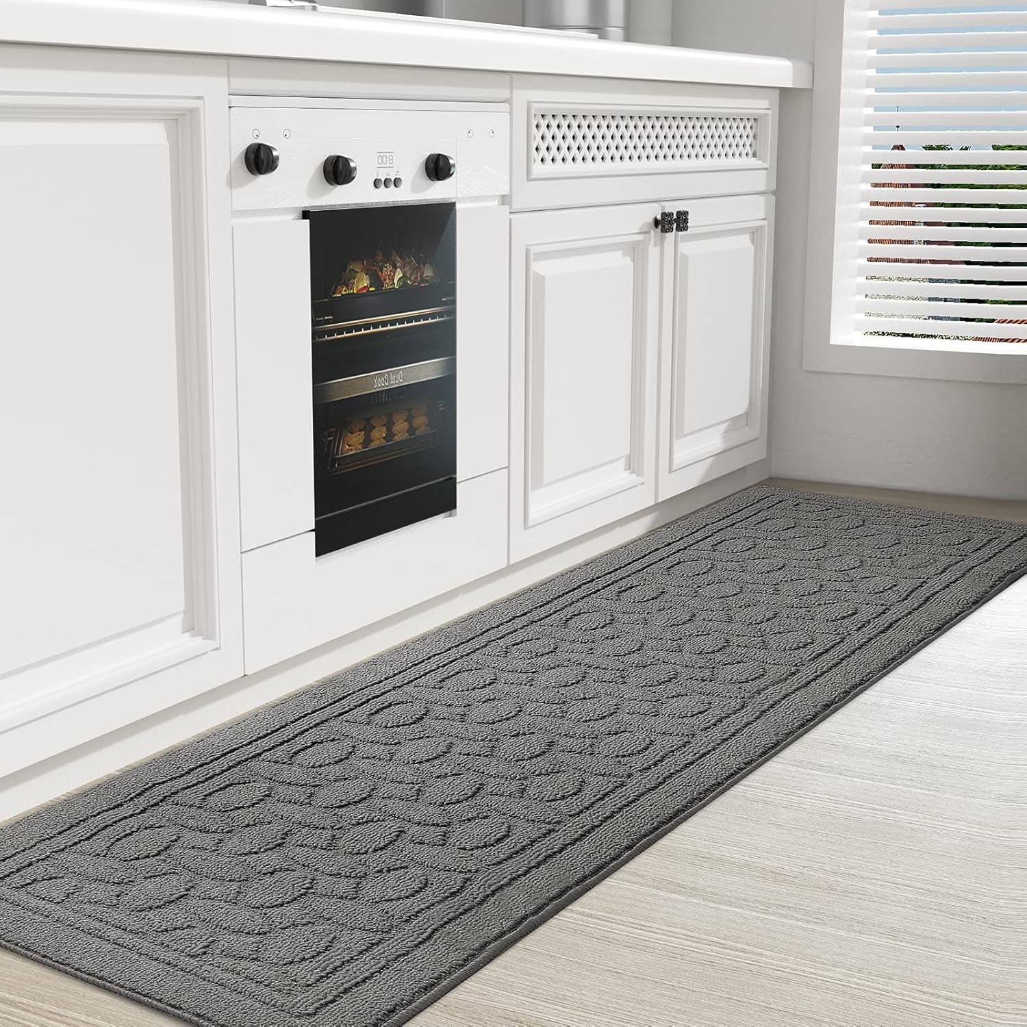Kitchen Rugs, Non Skid Kitchen Runner Rug Machine Washable Kitchen Floor Mat, Easy to Clean Kitchen Rugs and Mats, 18"X79", Grey