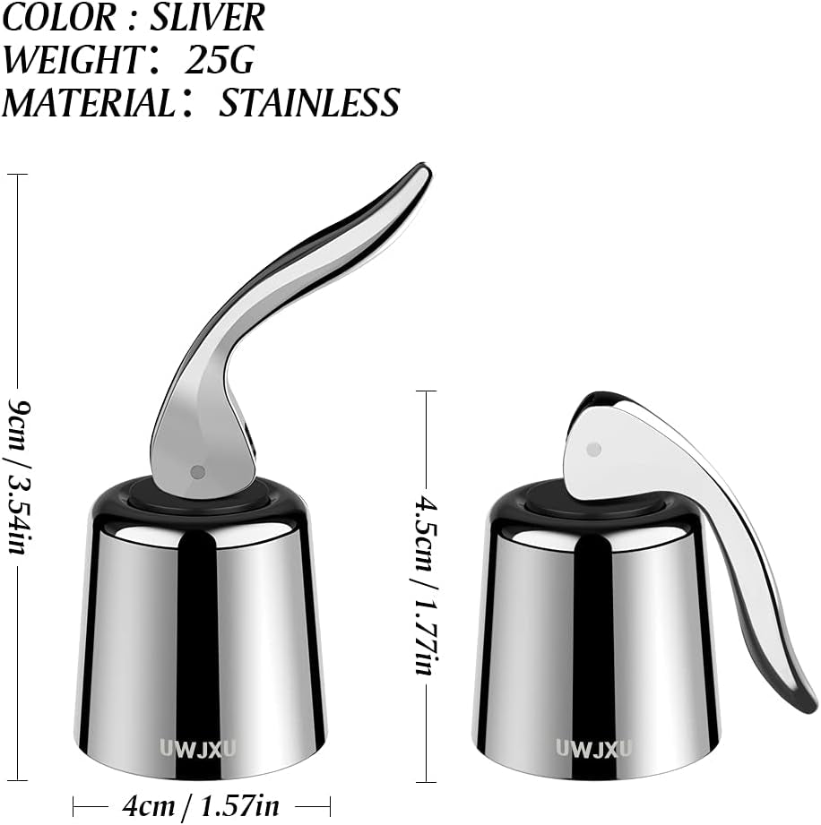 Wine Saver Bottle Stopper Stainless Steel Wine Bottle Plug with Silicone, Expanding Beverage Bottle Stopper, Reusable Wine Saver, Bottle Sealer Keeps Wine Fresh (Silver, 4)