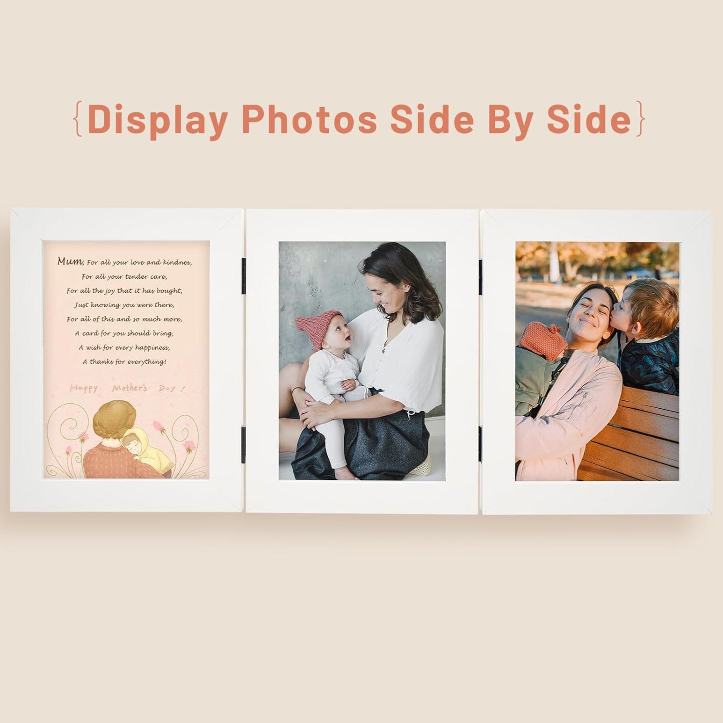 , 5X7 Three Picture Frame Trifold Hinged Photo Frame with 3 Openings, Desk Top Family Picture Collage, with Real Glass (5X7 Triple, White, 2-Pack)