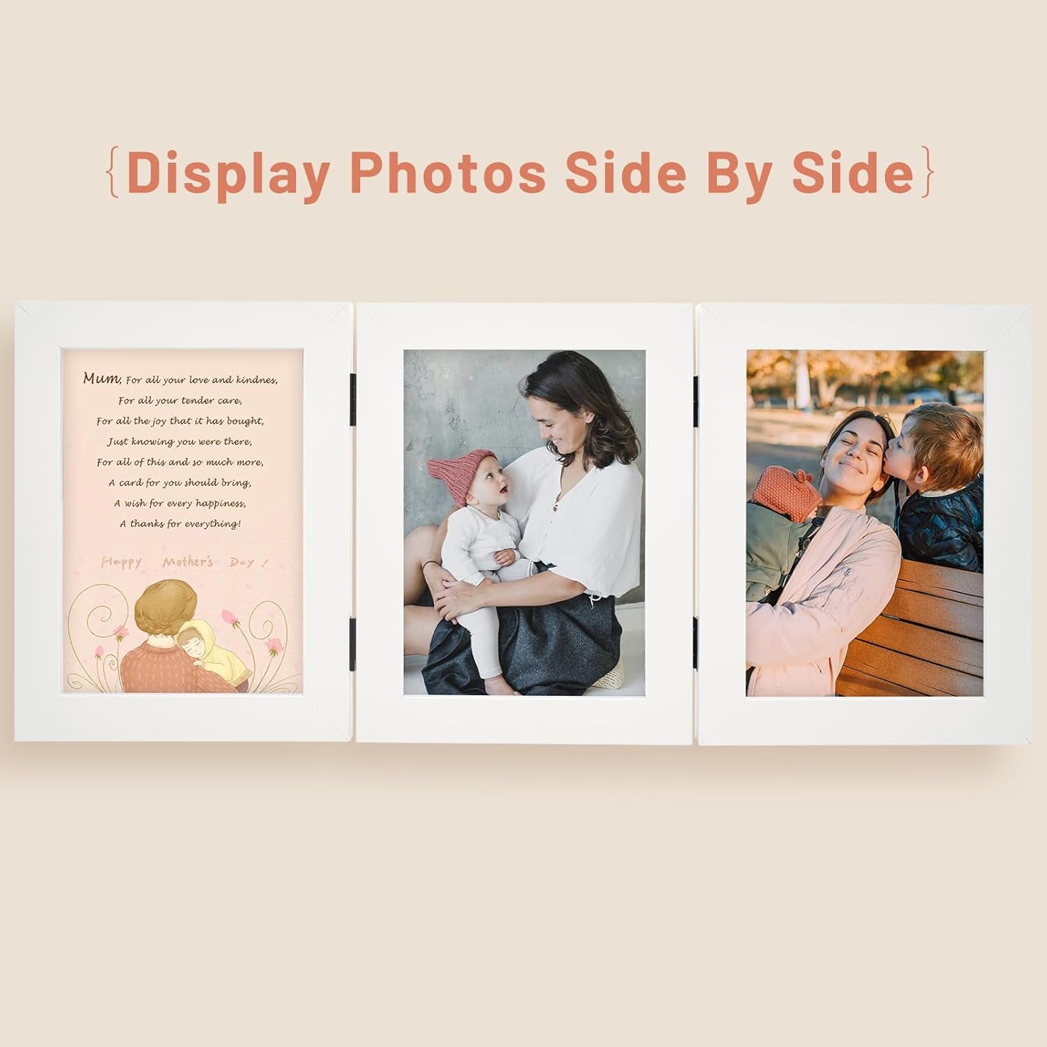 , 5X7 Three Picture Frame Trifold Hinged Photo Frame with 3 Openings, Desk Top Family Picture Collage, with Real Glass (5X7 Triple, White, 2-Pack)