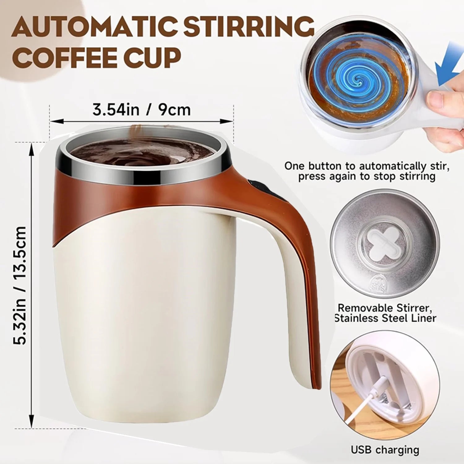 Automatic Magnetic Stirring Coffee Mug, New Magnetic Coffee Stirrer Mug for Milk Self Stirring Mug with Lid, Automatic Coffee Cup Stirrer Auto Stirring Coffee Mug