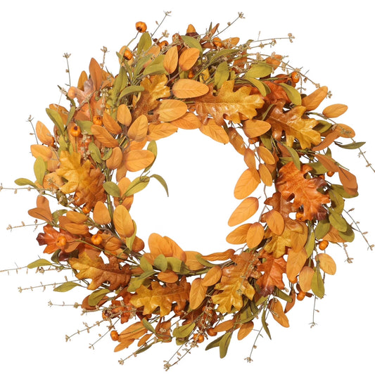 Fall Wreath for Front Door, 20" Artificial Mixed Leaves Autumn Wreaths for Farmhouse Indoor Outdoor Window Wall Door Fall Decorations for Home