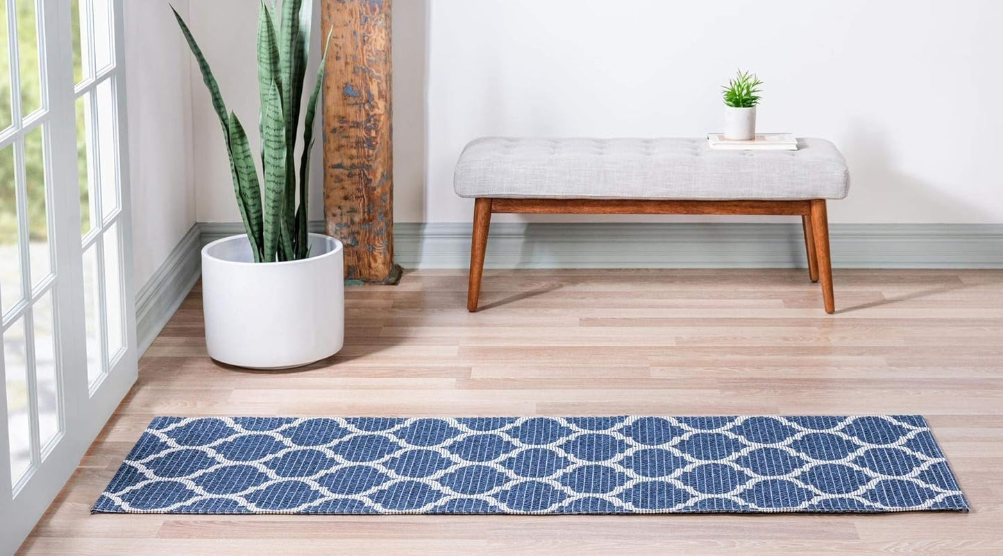 Georgia Collection Rug – 6 Ft Runner Navy Blue Flatweave Rug Perfect for Hallways, Entryways