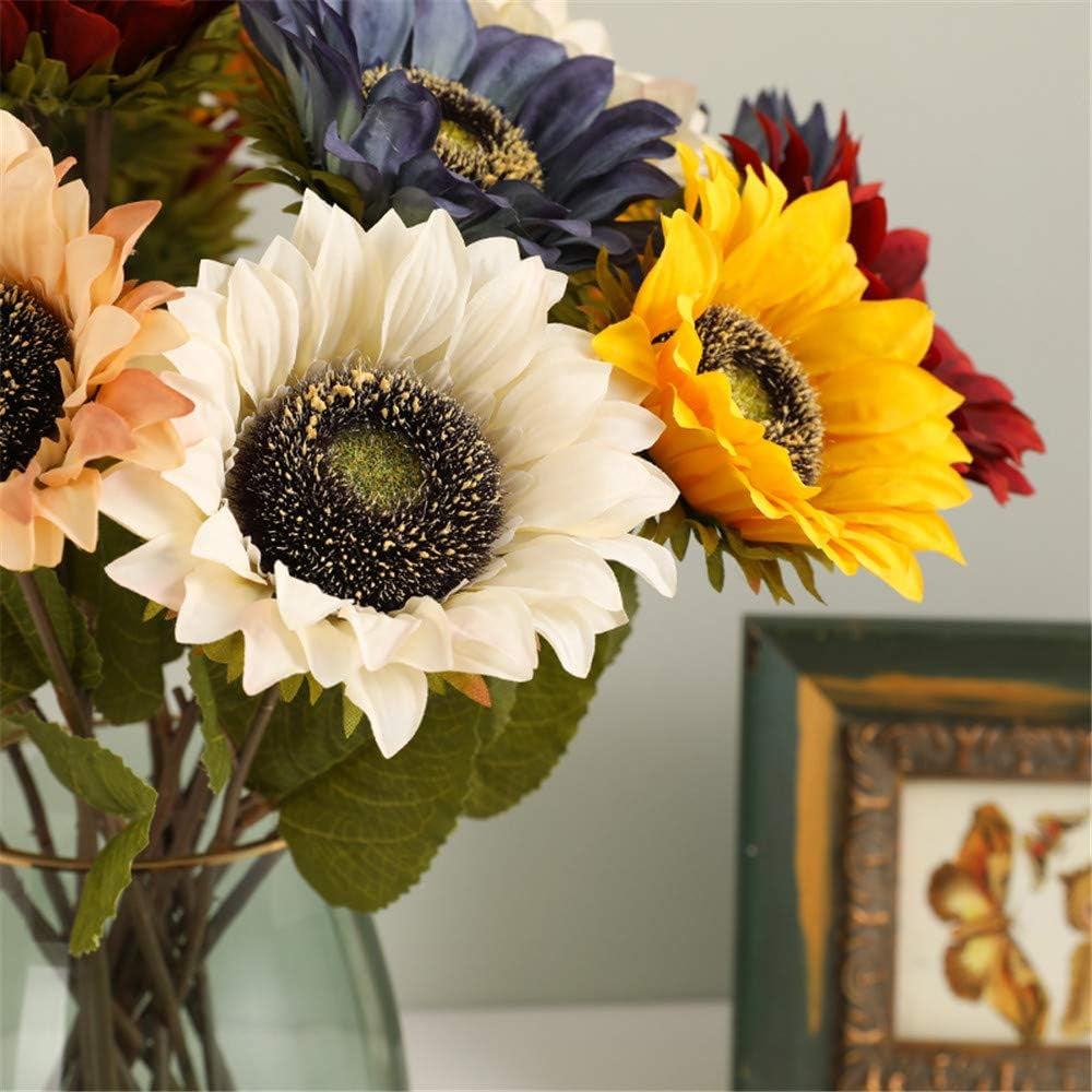 Fake Sunflowers Artificial Flowers Large Long Stems Artificial Sunflowers Bouquet 7 Pcs Faux Silk Real Touch Sunflowers for Party Centerpieces Home Decoration(Gold)
