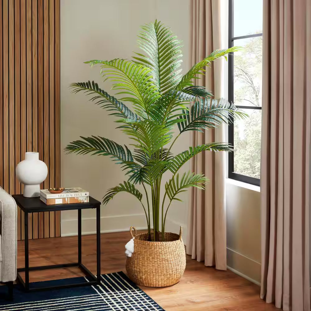 6Ft Faux Areca Palm Tree in White Pot