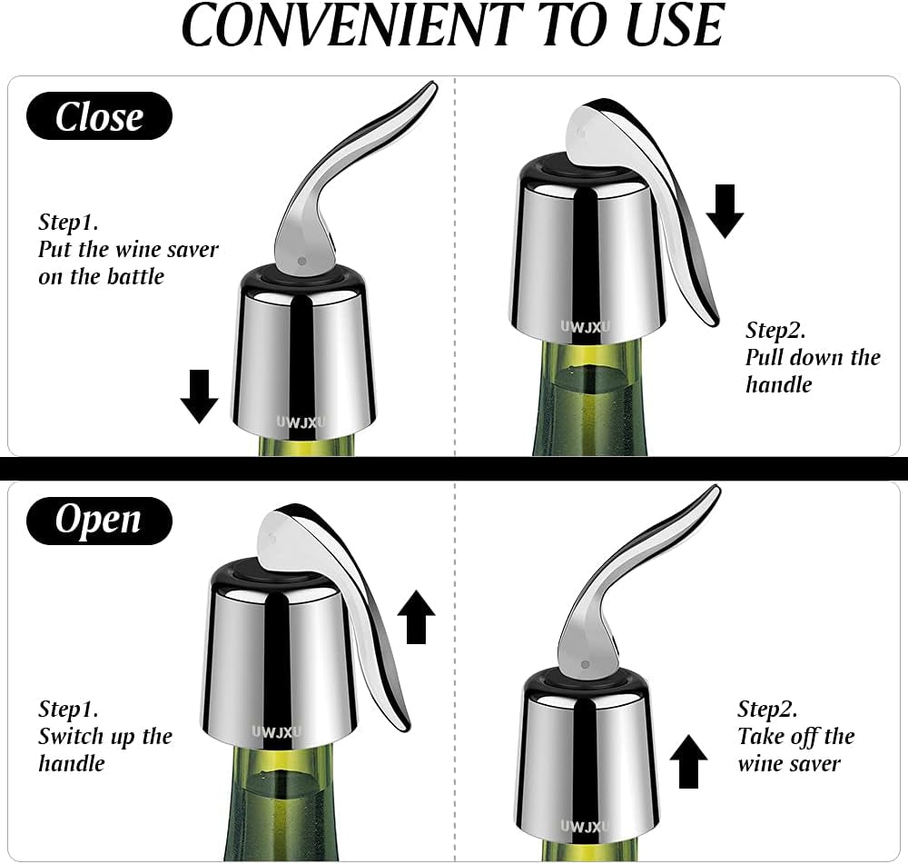 Wine Saver Bottle Stopper Stainless Steel Wine Bottle Plug with Silicone, Expanding Beverage Bottle Stopper, Reusable Wine Saver, Bottle Sealer Keeps Wine Fresh (Silver, 4)