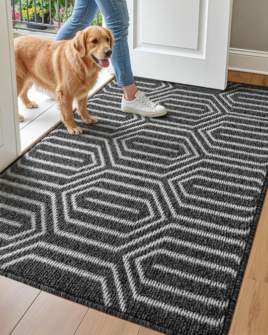 Front Door Mats for Entryway, Non Slip Washable Low-Profile Entry Doormat, Absorbent Resist Dirt inside Floor Entrance Mat, Patio, 32X48, Black