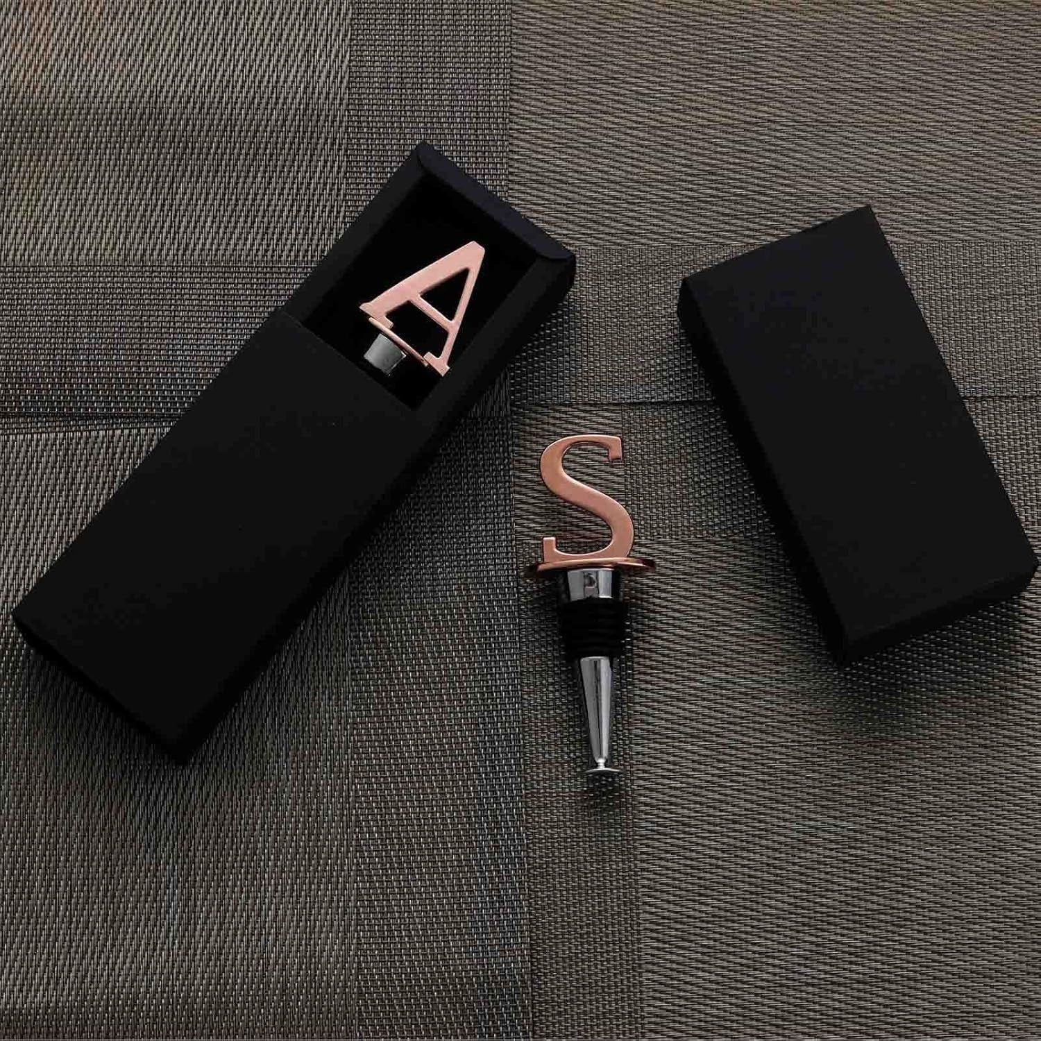 Wine Stoppers,Reusable Wine Bottle Stoppers,Rose Gold Plating, Letter Wine Stopper Perfect Wine Gift, Wide Used in Christmas,Kitchen Decor, Bar, Wedding Party, Letter(A to Z) (Rose Gold-Letters R)