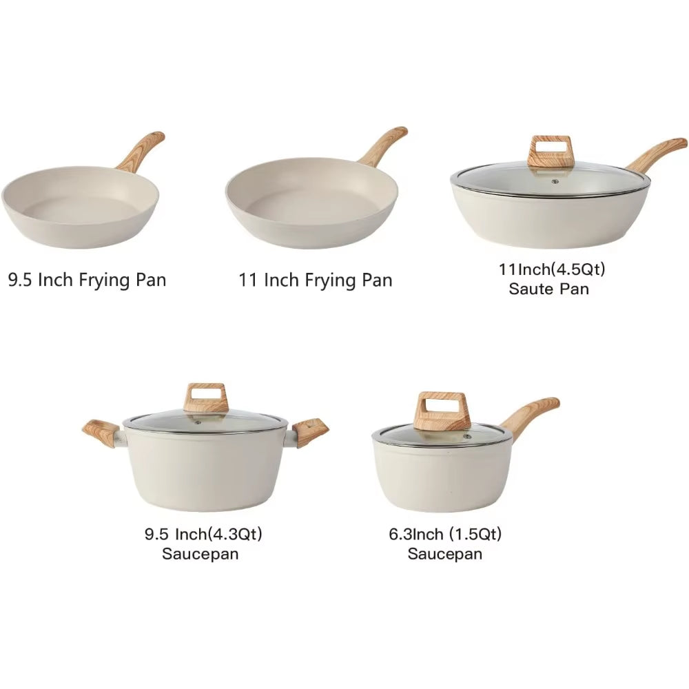 HOME 16PCS Pots and Pans Set Non Stick Cookware Set Nonstick with Cooking Set (White, 16Pieces)