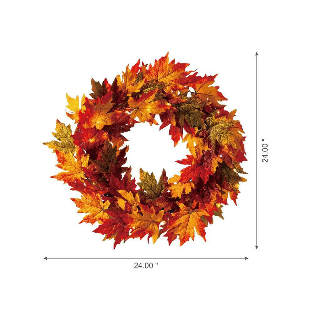 24 In. Dia Fall Lighted Maple Leaves Artificial Fall Wreath