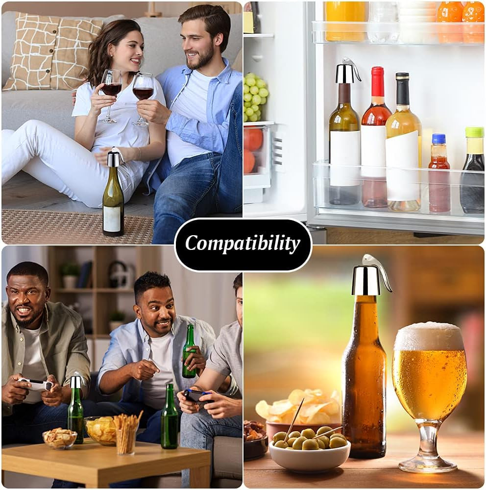 Wine Saver Bottle Stopper Stainless Steel Wine Bottle Plug with Silicone, Expanding Beverage Bottle Stopper, Reusable Wine Saver, Bottle Sealer Keeps Wine Fresh (Silver, 4)
