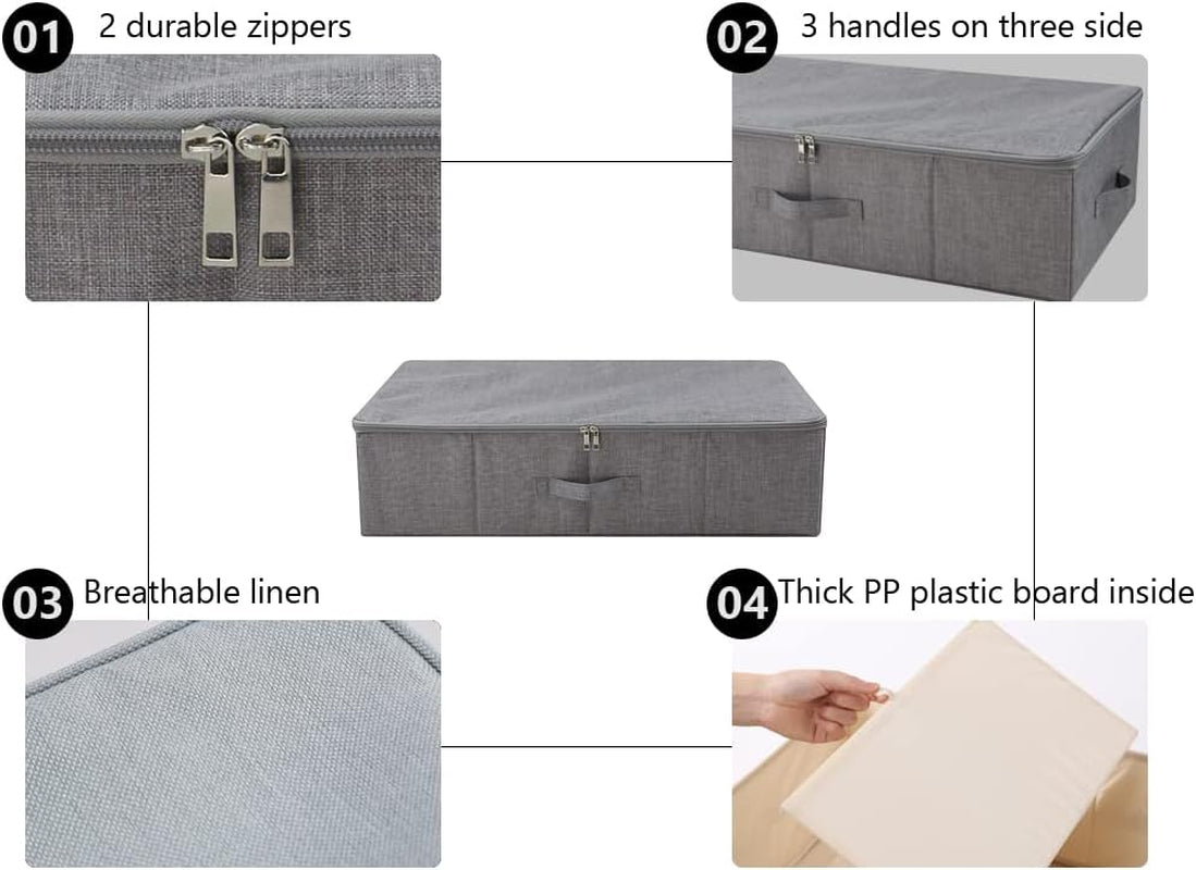 Under Bed Storage Bins with Lids for Shoes Clothing Organizer, Good for Bedroom Wardrobe, Closet, Sturdy Plastic Boards & Polyester Blend Fabric, Light Gray
