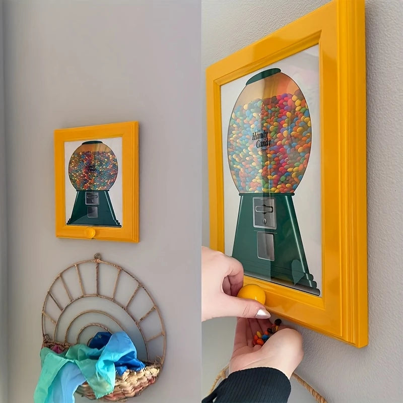 Creative Candy Dispenser Picture Frame Wall Mount Gumball Machine for Desk Countertop Kids Adults Office Sweet Display Gift Idea