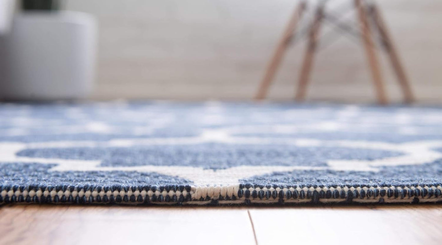 Georgia Collection Rug – 6 Ft Runner Navy Blue Flatweave Rug Perfect for Hallways, Entryways