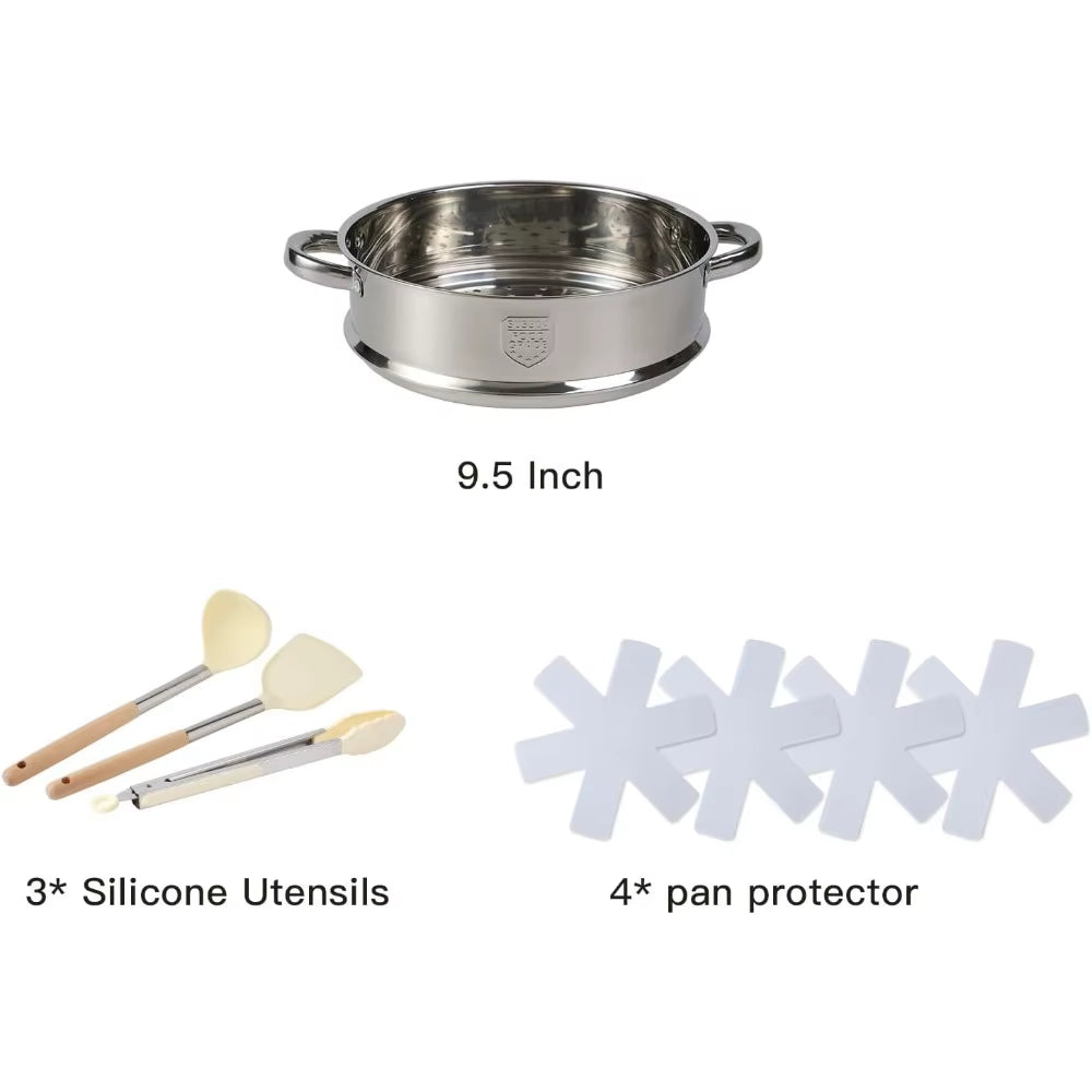 HOME 16PCS Pots and Pans Set Non Stick Cookware Set Nonstick with Cooking Set (White, 16Pieces)