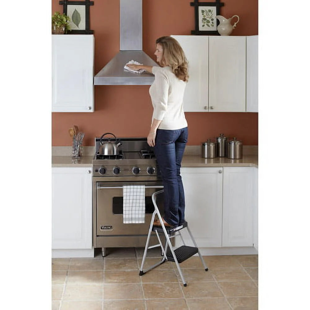 2-Step Folding Steel Step Stool, 200Lbs, Cool Gray