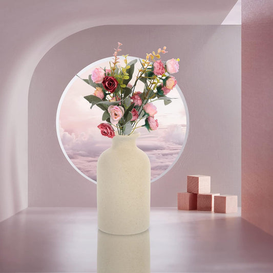 Ceramic Vase Vintage Frosted Vase Cylinder Shape Flower Contanier for Decor Living Room Wedding Christmas Vases Beige