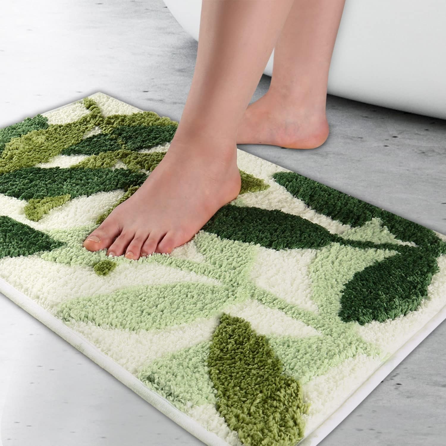 Bathroom Rugs 24X16In Blue Leaves Bath Mat for Bathroom Non Slip Machine Washable Soft Microfiber Absorbent Cute Bath Rug Plush for Tub Shower Sink Fluffy Home Decor Accessories