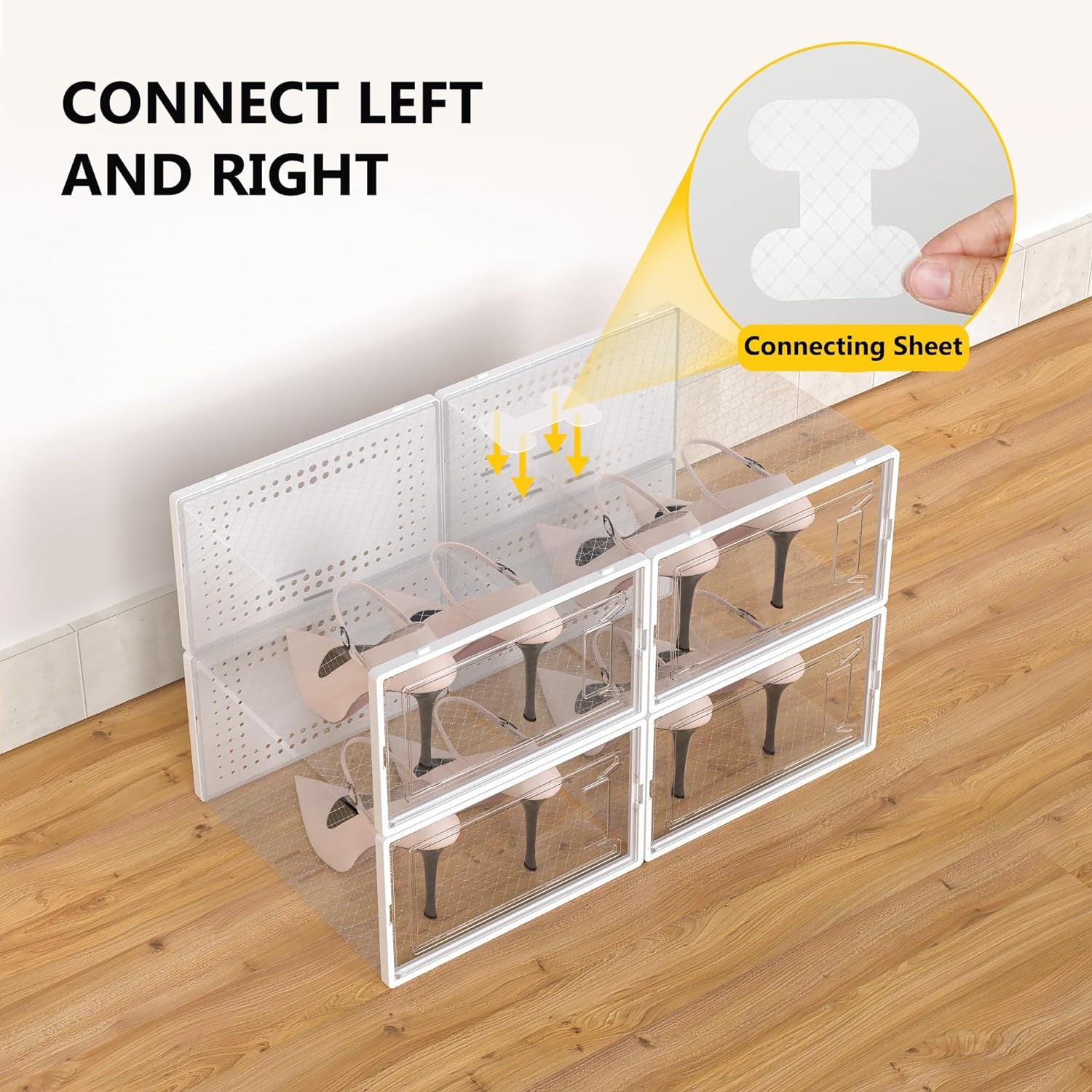 12 Pack X Large Shoe Organizer Storage Boxes for Closet, Modular Space Saving Shoe Boxes Clear Plastic Stackable Sneaker Containers Display Case with Lids, White