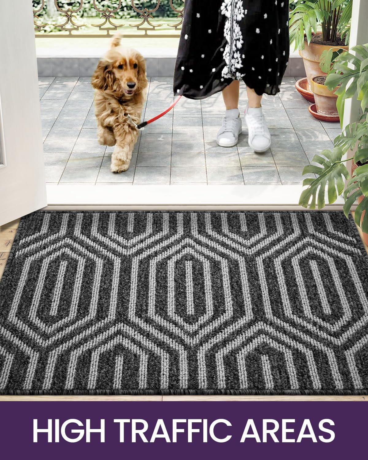 Front Door Mats for Entryway, Non Slip Washable Low-Profile Entry Doormat, Absorbent Resist Dirt inside Floor Entrance Mat, Patio, 32X48, Black